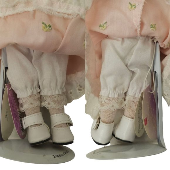 Vintage Russ Porcelain Doll Of The Month June Pearl Stand Handcrafted Pink Dress - Picture 9 of 12
